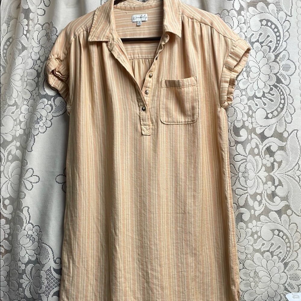 Wonderly Peach Striped  T- Shirt Mini Dress